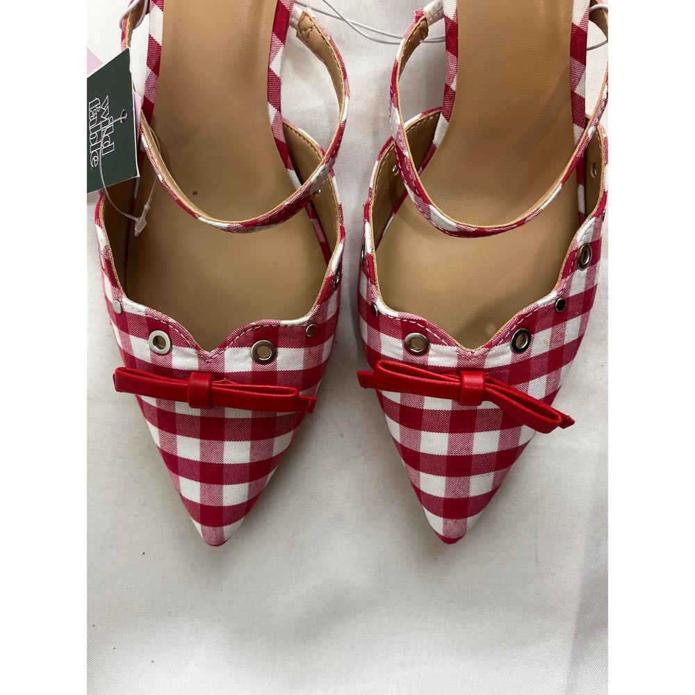 Wild Fable Red Gingham Pointed Toe Kitten Heel Mules Bow Detail Size 8.5 NEW - Picture 2 of 6